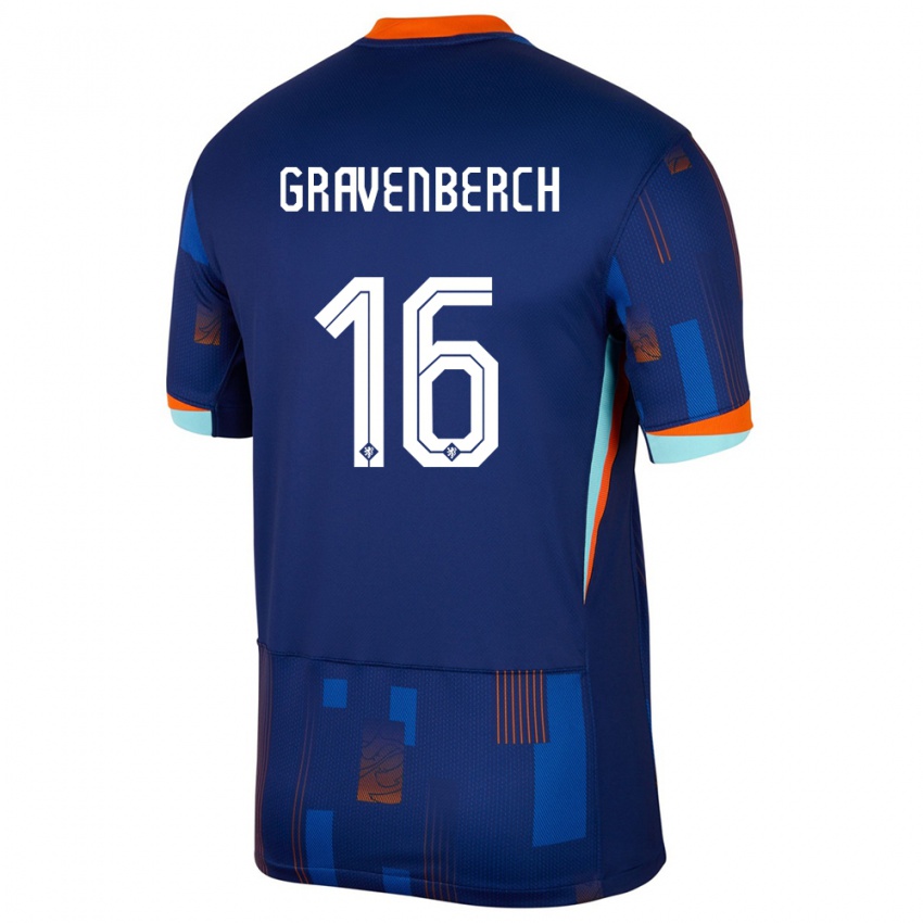 Kinder Niederlande Ryan Gravenberch #16 Blau Auswärtstrikot Trikot 24-26 T-Shirt Schweiz