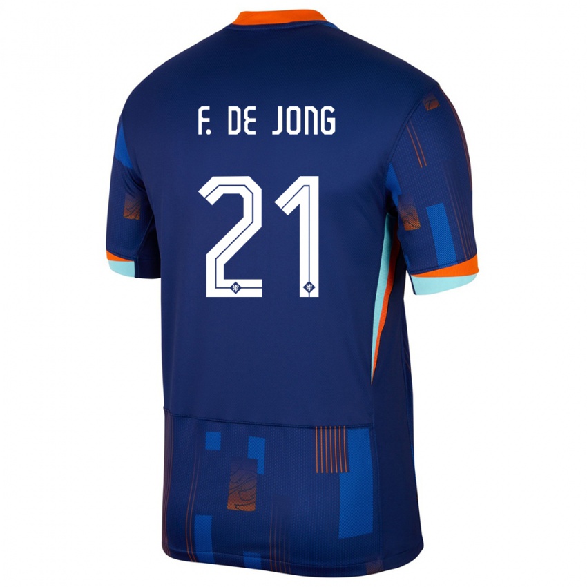 Kinder Niederlande Frenkie De Jong #21 Blau Auswärtstrikot Trikot 24-26 T-Shirt Schweiz