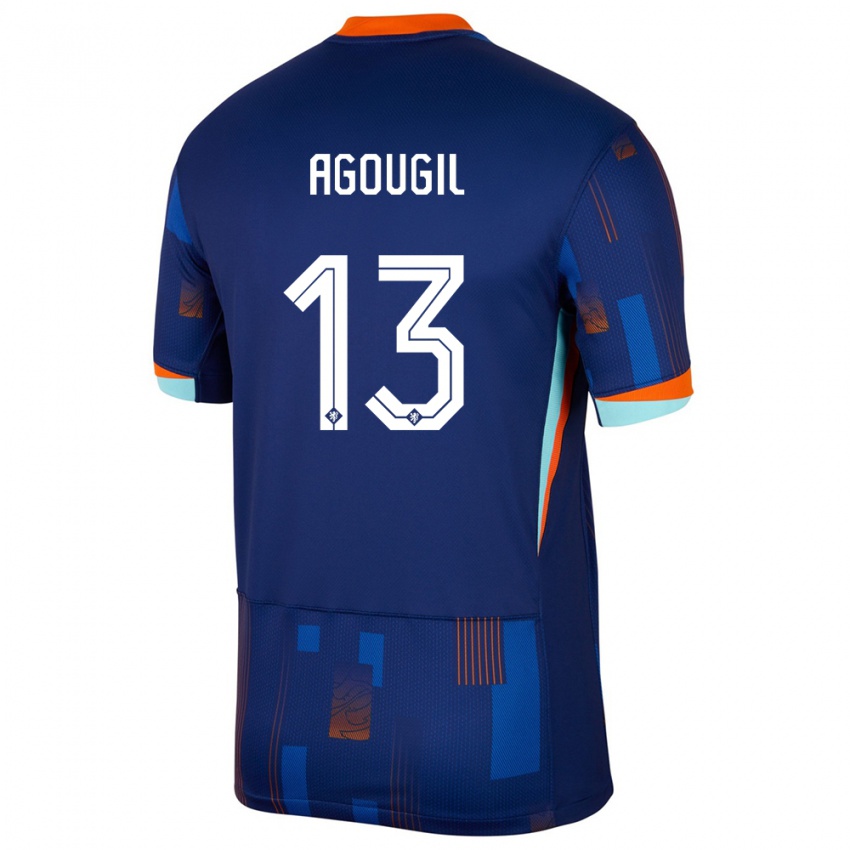 Kinder Niederlande Oualid Agougil #13 Blau Auswärtstrikot Trikot 24-26 T-Shirt Schweiz