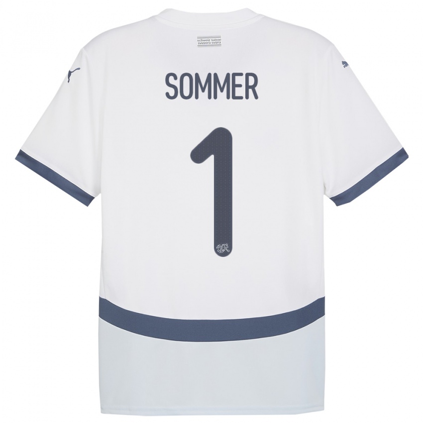 Kinder Schweiz Yann Sommer #1 Weiß Auswärtstrikot Trikot 24-26 T-Shirt Schweiz