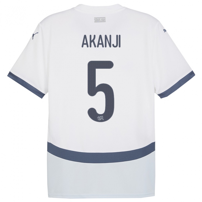 Enfant Maillot Suisse Manuel Akanji #5 Blanc Tenues Extérieur 24-26 T-Shirt Suisse