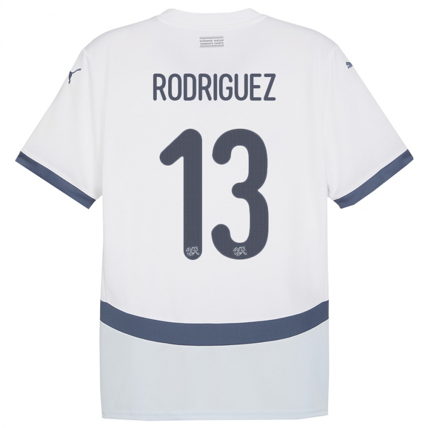 Kinder Schweiz Ricardo Rodriguez #13 Weiß Auswärtstrikot Trikot 24-26 T-Shirt Schweiz