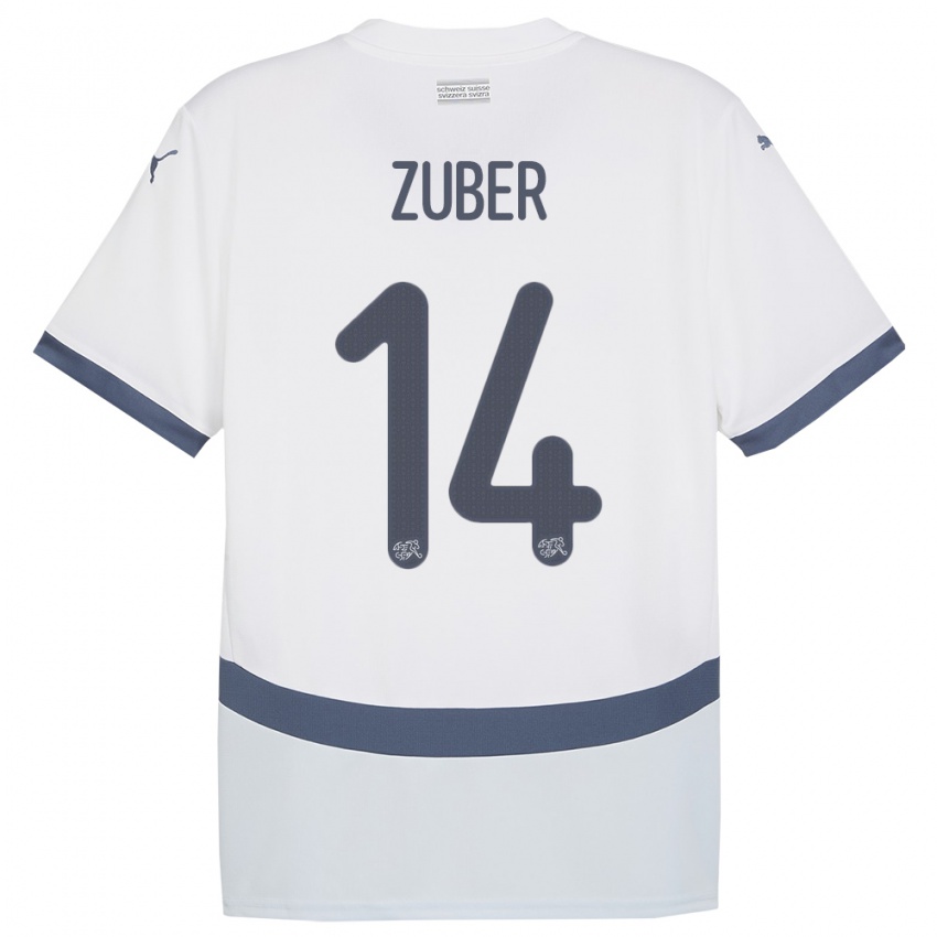 Enfant Maillot Suisse Steven Zuber #14 Blanc Tenues Extérieur 24-26 T-Shirt Suisse