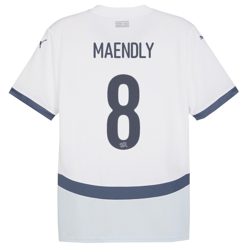 Kinder Schweiz Sandy Maendly #8 Weiß Auswärtstrikot Trikot 24-26 T-Shirt Schweiz
