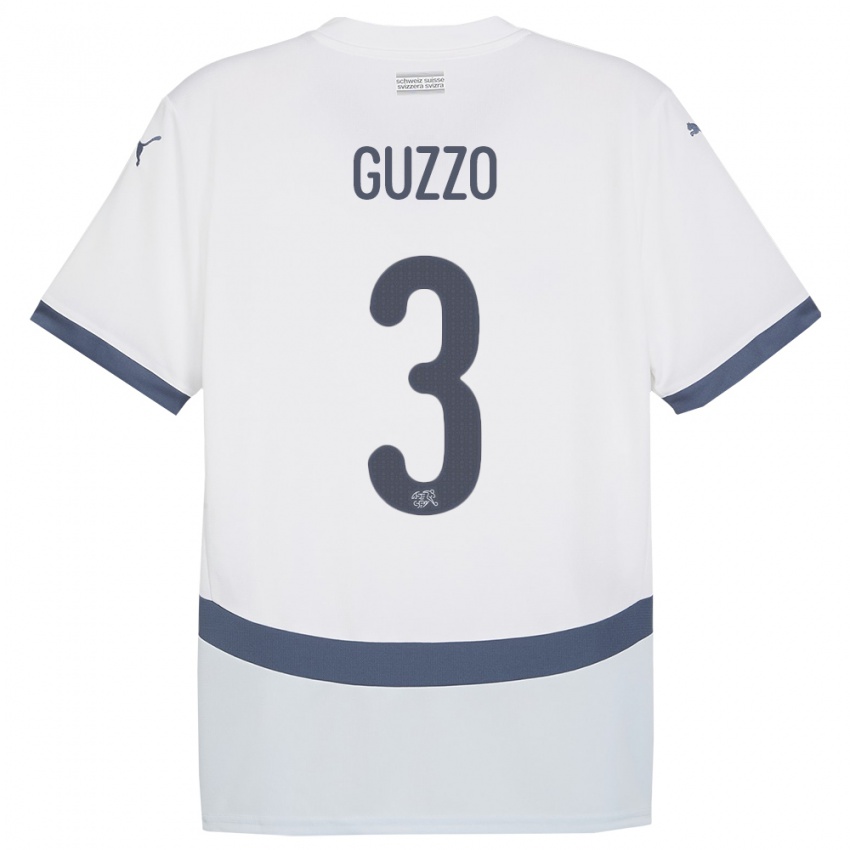 Kinder Schweiz Ramon Guzzo #3 Weiß Auswärtstrikot Trikot 24-26 T-Shirt Schweiz