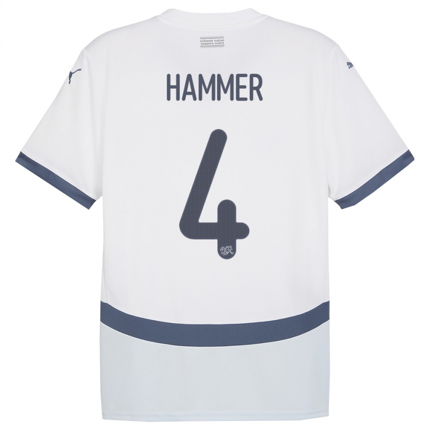 Kinder Schweiz Pascal Hammer #4 Weiß Auswärtstrikot Trikot 24-26 T-Shirt Schweiz