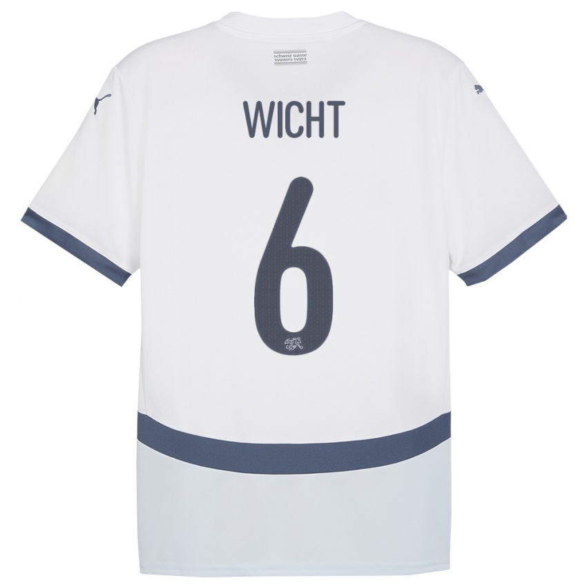 Enfant Maillot Suisse Nathan Wicht #6 Blanc Tenues Extérieur 24-26 T-Shirt Suisse