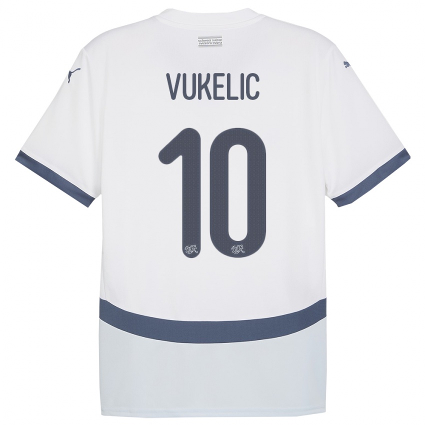 Enfant Maillot Suisse Mile Vukelic #10 Blanc Tenues Extérieur 24-26 T-Shirt Suisse