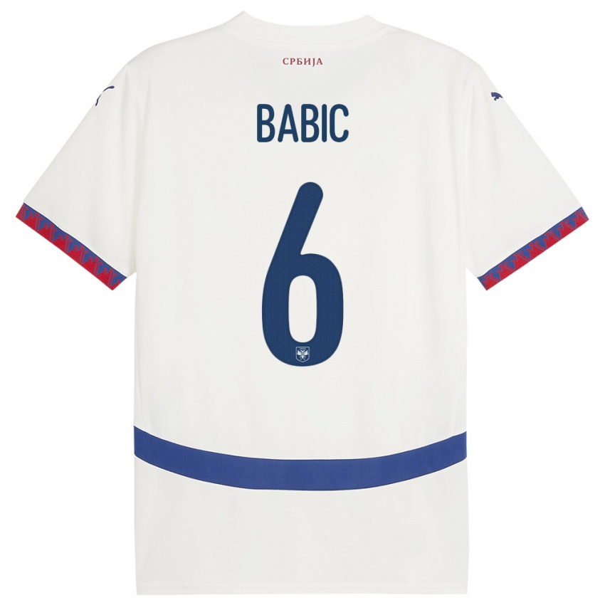 Enfant Maillot Serbie Srdjan Babic #6 Blanc Tenues Extérieur 24-26 T-Shirt Suisse
