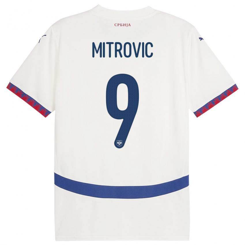 Enfant Maillot Serbie Aleksandar Mitrovic #9 Blanc Tenues Extérieur 24-26 T-Shirt Suisse