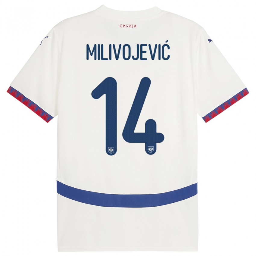 Enfant Maillot Serbie Vesna Milivojevic #14 Blanc Tenues Extérieur 24-26 T-Shirt Suisse