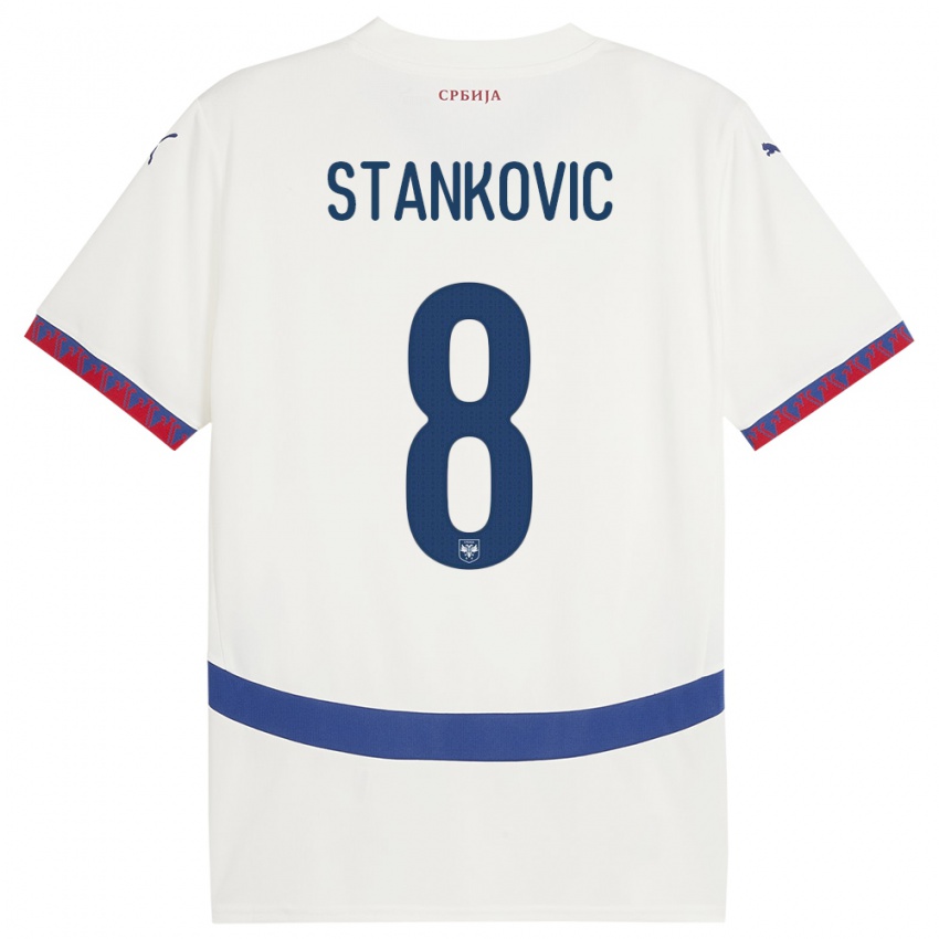 Enfant Maillot Serbie Nikola Stankovic #8 Blanc Tenues Extérieur 24-26 T-Shirt Suisse