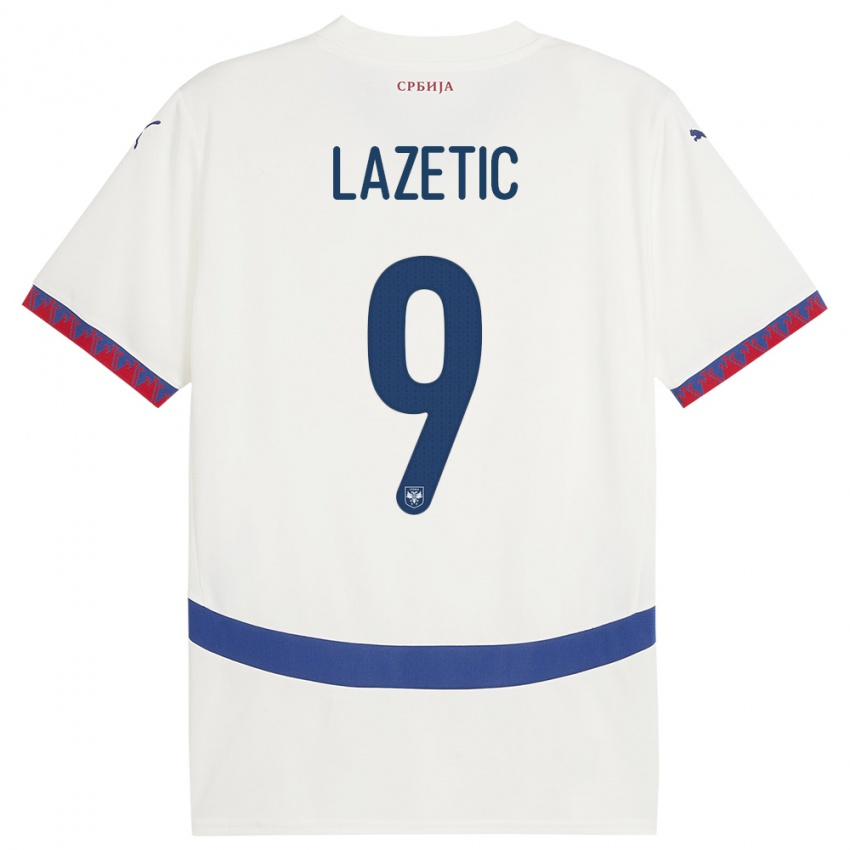 Enfant Maillot Serbie Marko Lazetic #9 Blanc Tenues Extérieur 24-26 T-Shirt Suisse