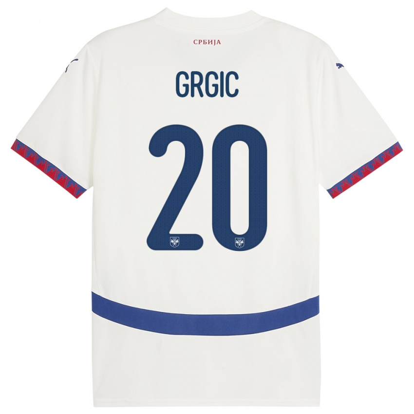 Enfant Maillot Serbie Dario Grgic #20 Blanc Tenues Extérieur 24-26 T-Shirt Suisse