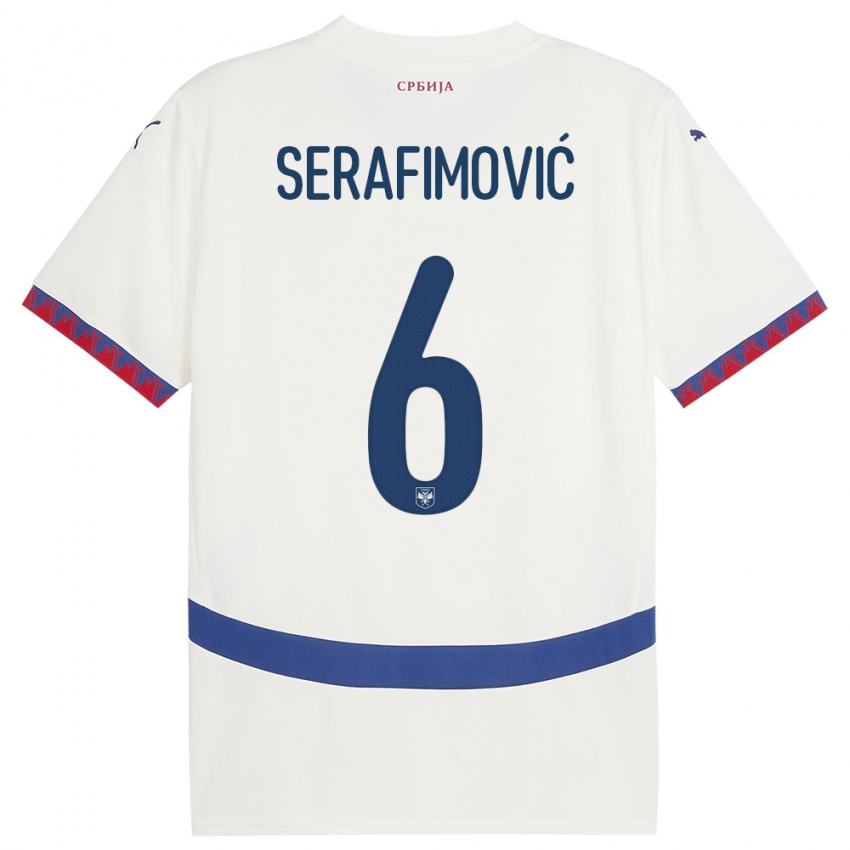 Kinder Serbien Vojin Serafimovic #6 Weiß Auswärtstrikot Trikot 24-26 T-Shirt Schweiz
