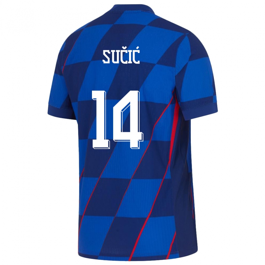 Kinder Kroatien Luka Sucic #14 Blau Auswärtstrikot Trikot 24-26 T-Shirt Schweiz