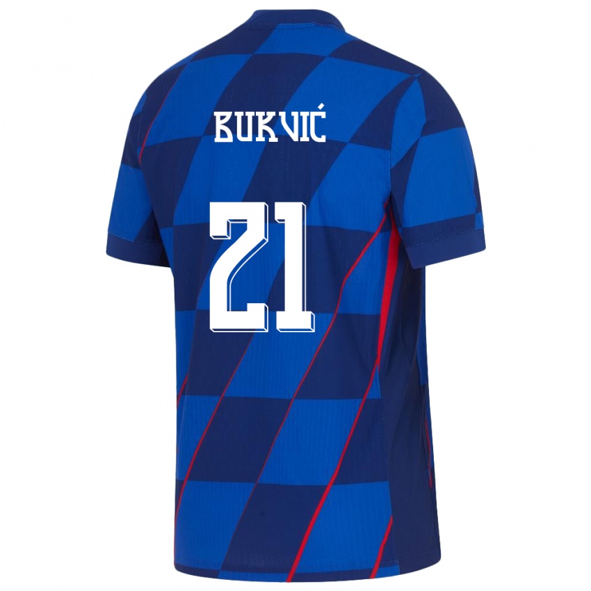 Enfant Maillot Croatie Domagoj Bukvic #21 Bleu Tenues Extérieur 24-26 T-Shirt Suisse