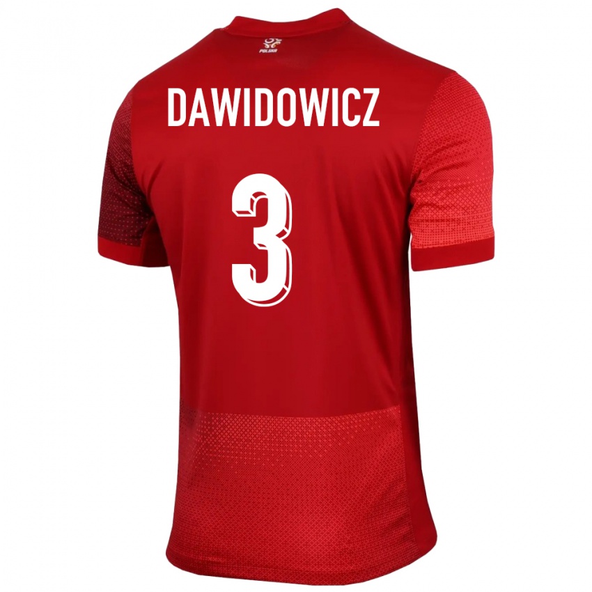 Enfant Maillot Pologne Pawel Dawidowicz #3 Rouge Tenues Extérieur 24-26 T-Shirt Suisse