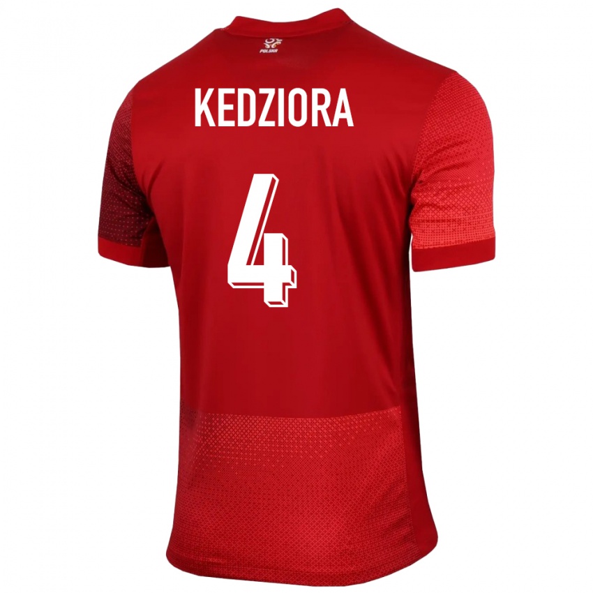 Enfant Maillot Pologne Tomasz Kedziora #4 Rouge Tenues Extérieur 24-26 T-Shirt Suisse