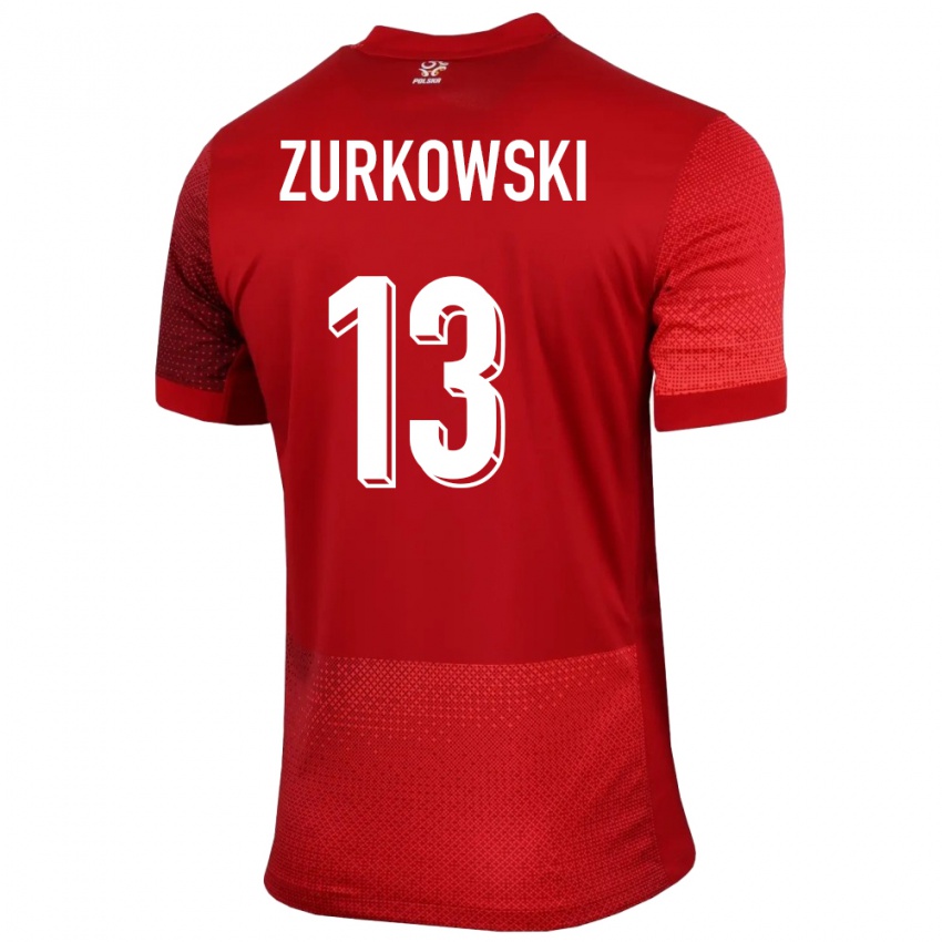 Enfant Maillot Pologne Szymon Zurkowski #13 Rouge Tenues Extérieur 24-26 T-Shirt Suisse