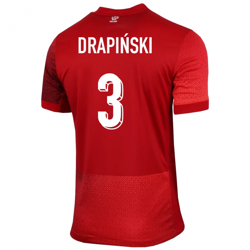 Enfant Maillot Pologne Igor Drapinski #3 Rouge Tenues Extérieur 24-26 T-Shirt Suisse