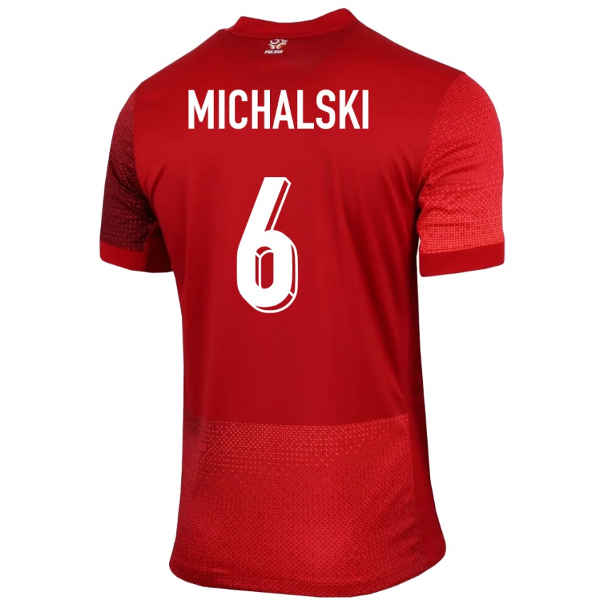 Enfant Maillot Pologne Szymon Michalski #6 Rouge Tenues Extérieur 24-26 T-Shirt Suisse