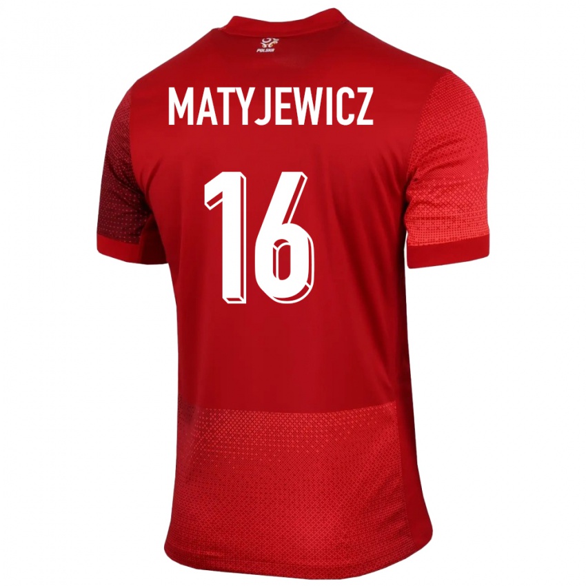 Enfant Maillot Pologne Wiktor Matyjewicz #16 Rouge Tenues Extérieur 24-26 T-Shirt Suisse
