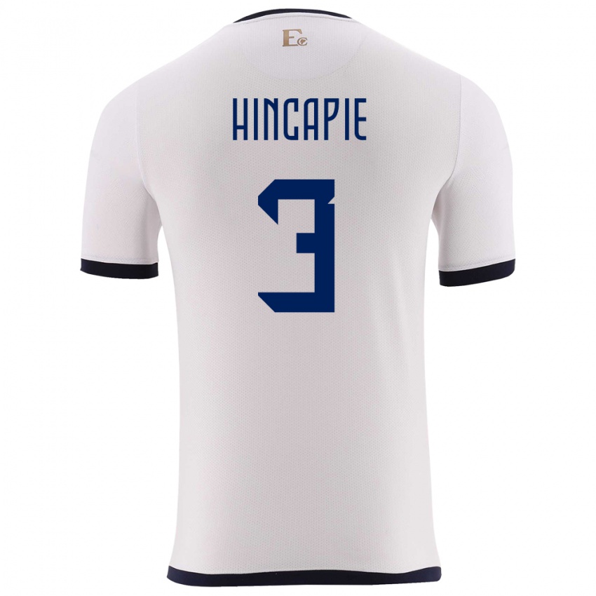 Enfant Maillot Équateur Piero Hincapie #3 Blanc Tenues Extérieur 24-26 T-Shirt Suisse