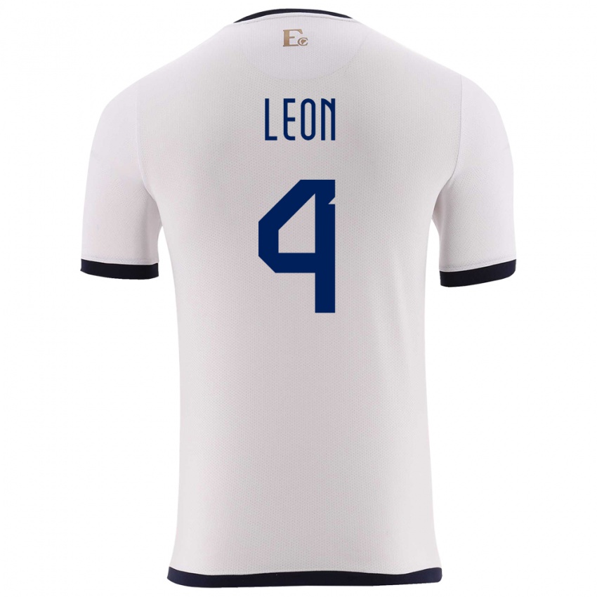 Enfant Maillot Équateur Fernando Leon #4 Blanc Tenues Extérieur 24-26 T-Shirt Suisse