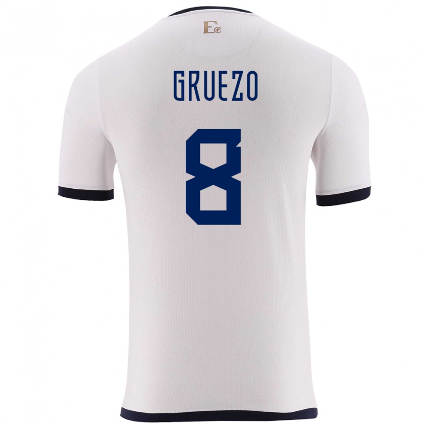 Enfant Maillot Équateur Carlos Gruezo #8 Blanc Tenues Extérieur 24-26 T-Shirt Suisse