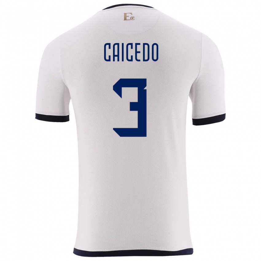 Enfant Maillot Équateur Jessy Caicedo #3 Blanc Tenues Extérieur 24-26 T-Shirt Suisse