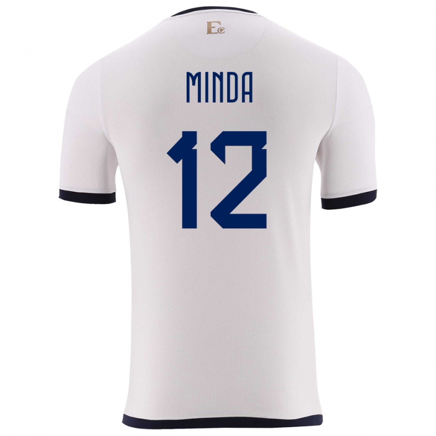 Enfant Maillot Équateur Ethan Minda #12 Blanc Tenues Extérieur 24-26 T-Shirt Suisse