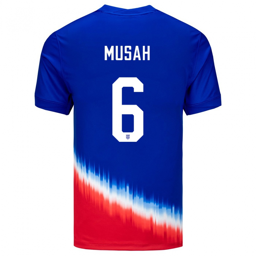 Kinder Vereinigte Staaten Yunus Musah #6 Blau Auswärtstrikot Trikot 24-26 T-Shirt Schweiz