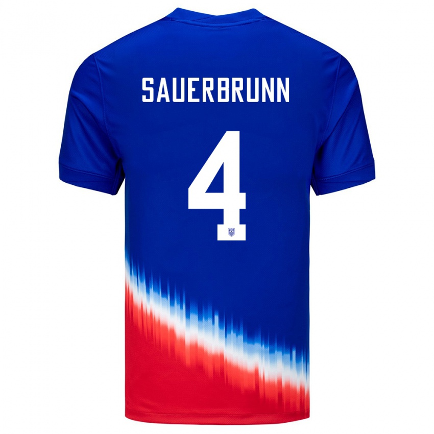 Kinder Vereinigte Staaten Becky Sauerbrunn #4 Blau Auswärtstrikot Trikot 24-26 T-Shirt Schweiz