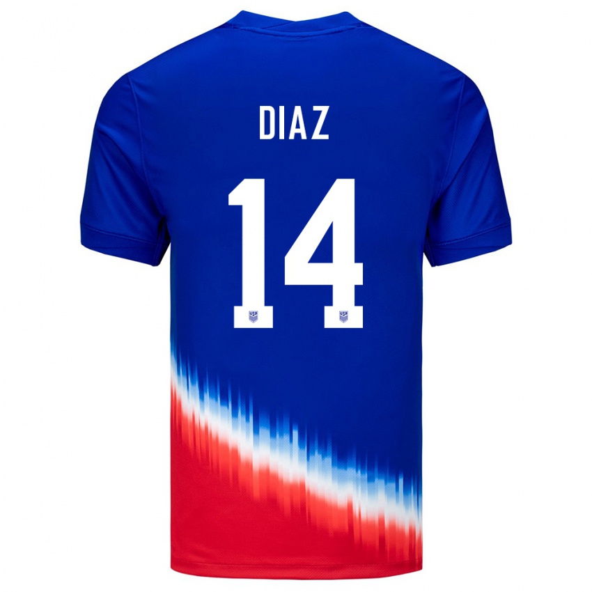 Enfant Maillot États-Unis Christian Diaz #14 Bleu Tenues Extérieur 24-26 T-Shirt Suisse