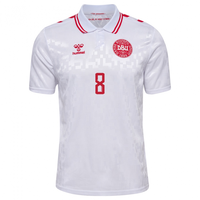 Kinder Dänemark Tobias Lund Jensen #8 Weiß Auswärtstrikot Trikot 24-26 T-Shirt Schweiz
