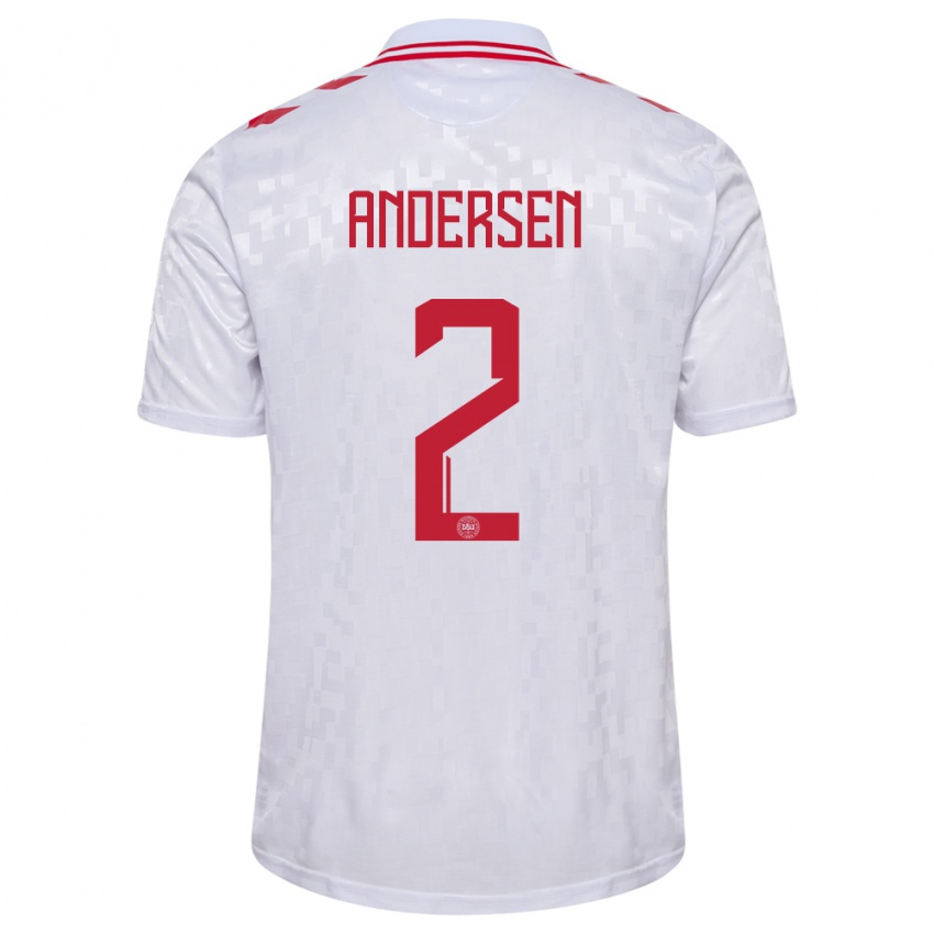 Enfant Maillot Danemark Joachim Andersen #2 Blanc Tenues Extérieur 24-26 T-Shirt Suisse