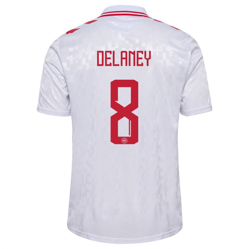 Enfant Maillot Danemark Thomas Delaney #8 Blanc Tenues Extérieur 24-26 T-Shirt Suisse
