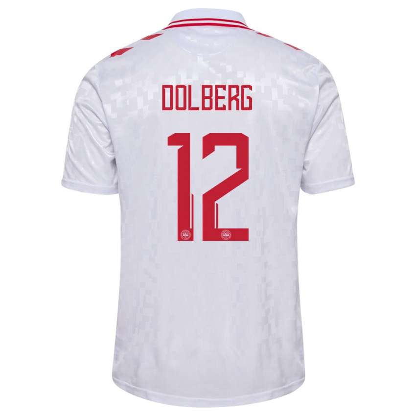Enfant Maillot Danemark Kasper Dolberg #12 Blanc Tenues Extérieur 24-26 T-Shirt Suisse