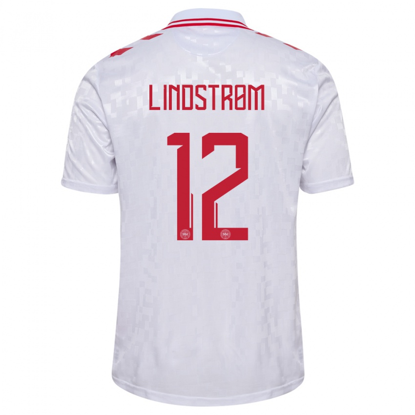 Enfant Maillot Danemark Jesper Lindstrom #12 Blanc Tenues Extérieur 24-26 T-Shirt Suisse