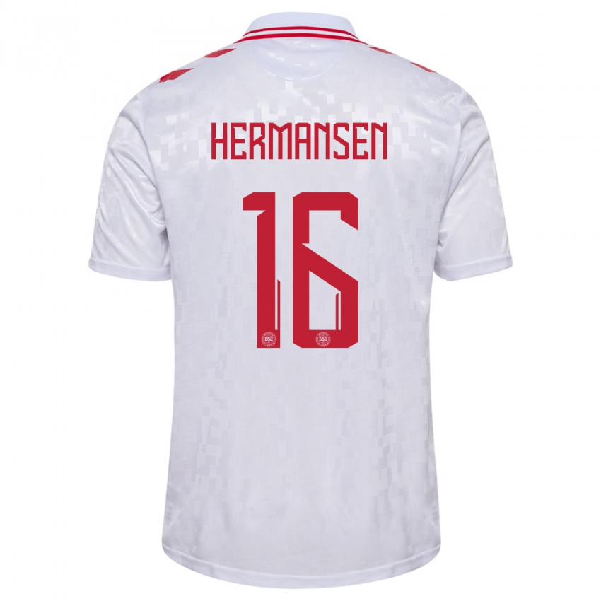 Enfant Maillot Danemark Mads Hermansen #16 Blanc Tenues Extérieur 24-26 T-Shirt Suisse
