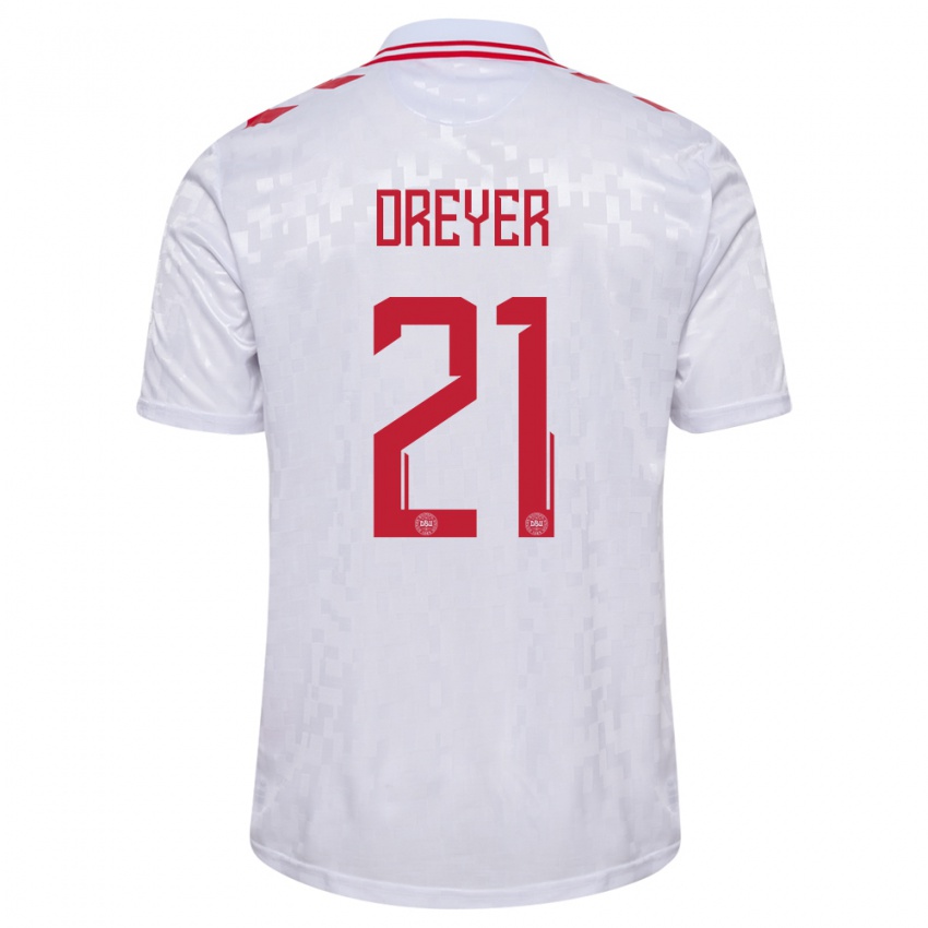 Kinder Dänemark Anders Dreyer #21 Weiß Auswärtstrikot Trikot 24-26 T-Shirt Schweiz