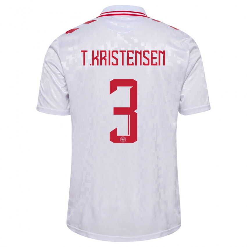 Enfant Maillot Danemark Thomas Kristensen #3 Blanc Tenues Extérieur 24-26 T-Shirt Suisse