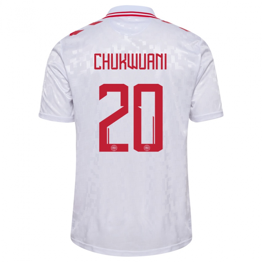 Kinder Dänemark Tochi Chukwuani #20 Weiß Auswärtstrikot Trikot 24-26 T-Shirt Schweiz