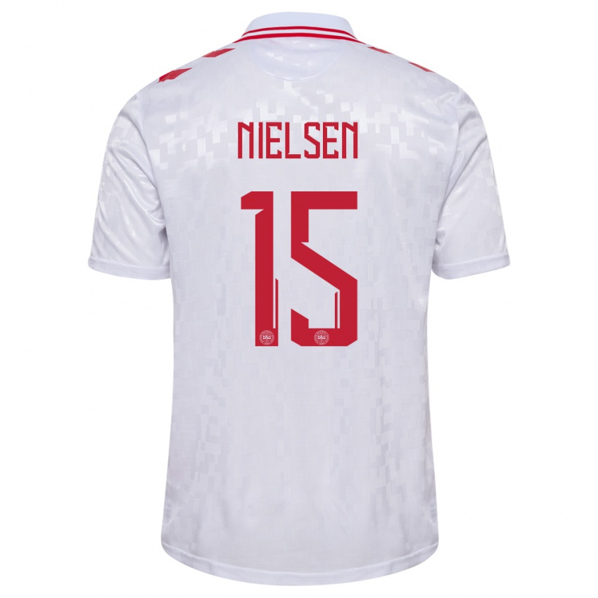 Enfant Maillot Danemark Villads Nielsen #15 Blanc Tenues Extérieur 24-26 T-Shirt Suisse
