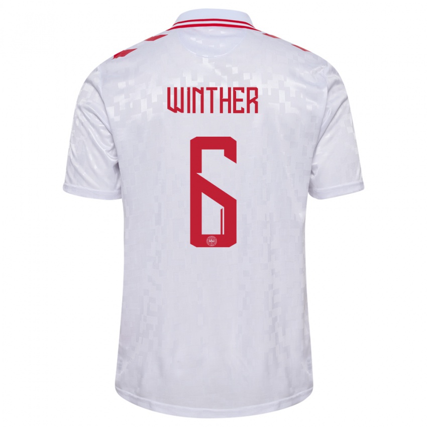 Kinder Dänemark Casper Winther #6 Weiß Auswärtstrikot Trikot 24-26 T-Shirt Schweiz