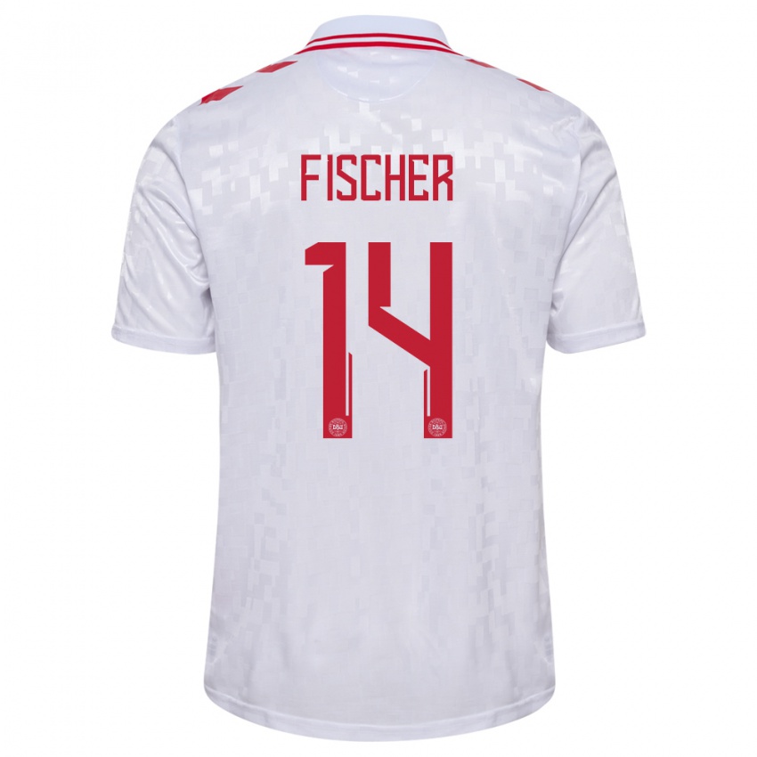 Kinder Dänemark Mikkel Fischer #14 Weiß Auswärtstrikot Trikot 24-26 T-Shirt Schweiz