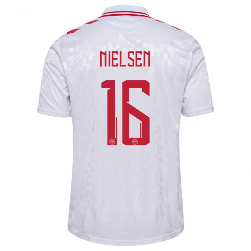 Kinder Dänemark Magnus Nielsen #16 Weiß Auswärtstrikot Trikot 24-26 T-Shirt Schweiz