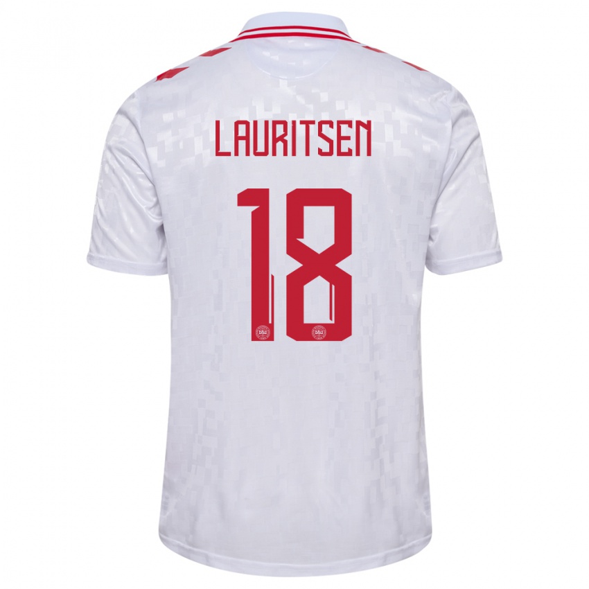 Kinder Dänemark Tobias Lauritsen #18 Weiß Auswärtstrikot Trikot 24-26 T-Shirt Schweiz