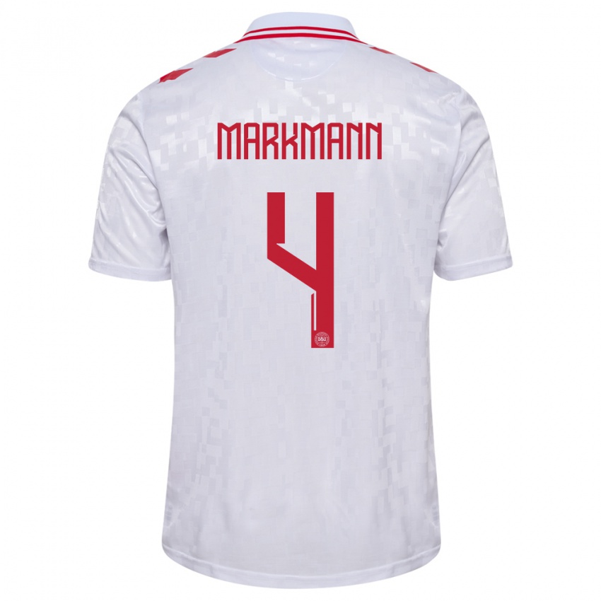Kinder Dänemark Noah Markmann #4 Weiß Auswärtstrikot Trikot 24-26 T-Shirt Schweiz